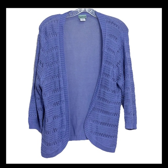 Sara Morgan Knit Cardigan Open Front Sweater L Blue No Buttons Long Sleeves - Picture 1 of 10